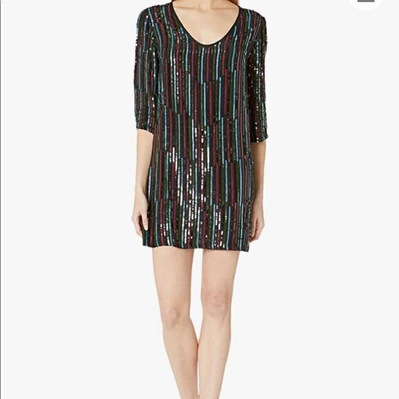 NEW! Anthro Elisa Rainbow Sequin Vertical Striped Shirt Dress - Picture 13 of 15